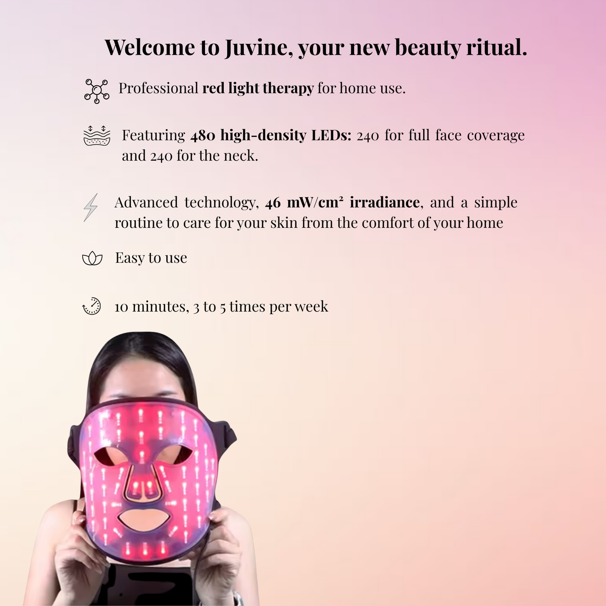 LED Light Therapy Facial Mask with Neck Attachment